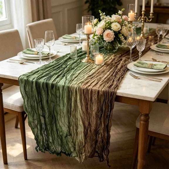 MMJ Gradient Crinkle Table Runner 90x180cm Bohemian Sheer Gauze Table Flag for Wedding Party Decor 35.43x70.87in