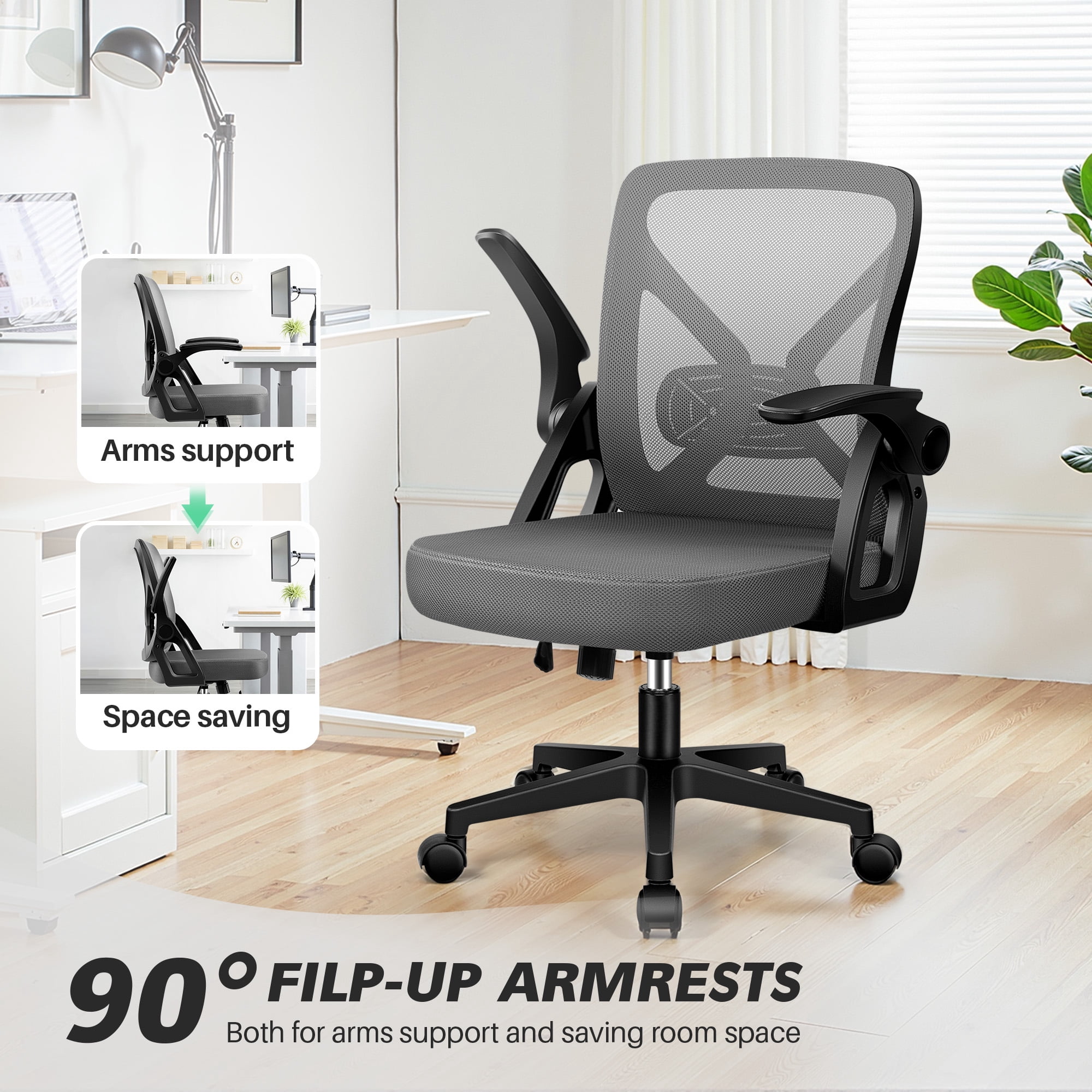 COOLHUT Office Chair, 300LBS Ergonomic Desk Chair with Adjustable Lumbar Support, Mesh Computer Chair, Executive Chairs for Home Office Comfortable Lumbar Support 8-Year Warranty, Dark Gray