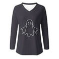 thumbnail image 5 of Feancey Halloween Graphic Tees for Women Long Sleeve V Neck T-Shirts Funny Cute Ghost Printed Tunic Tops Holiday Casual Pullover Shirts Black XL, 5 of 5
