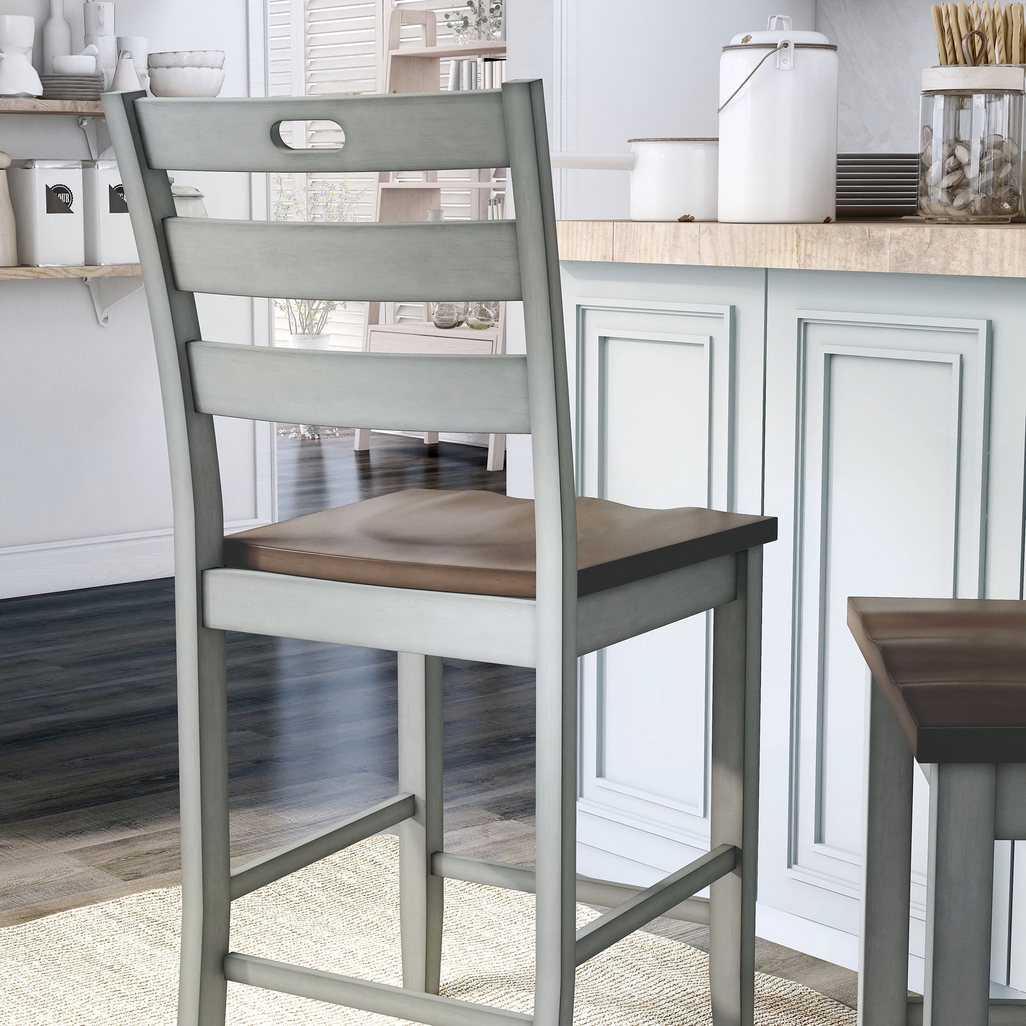 Furniture of America Donia Wood Counter Chair- Set of 2, Light Gray
