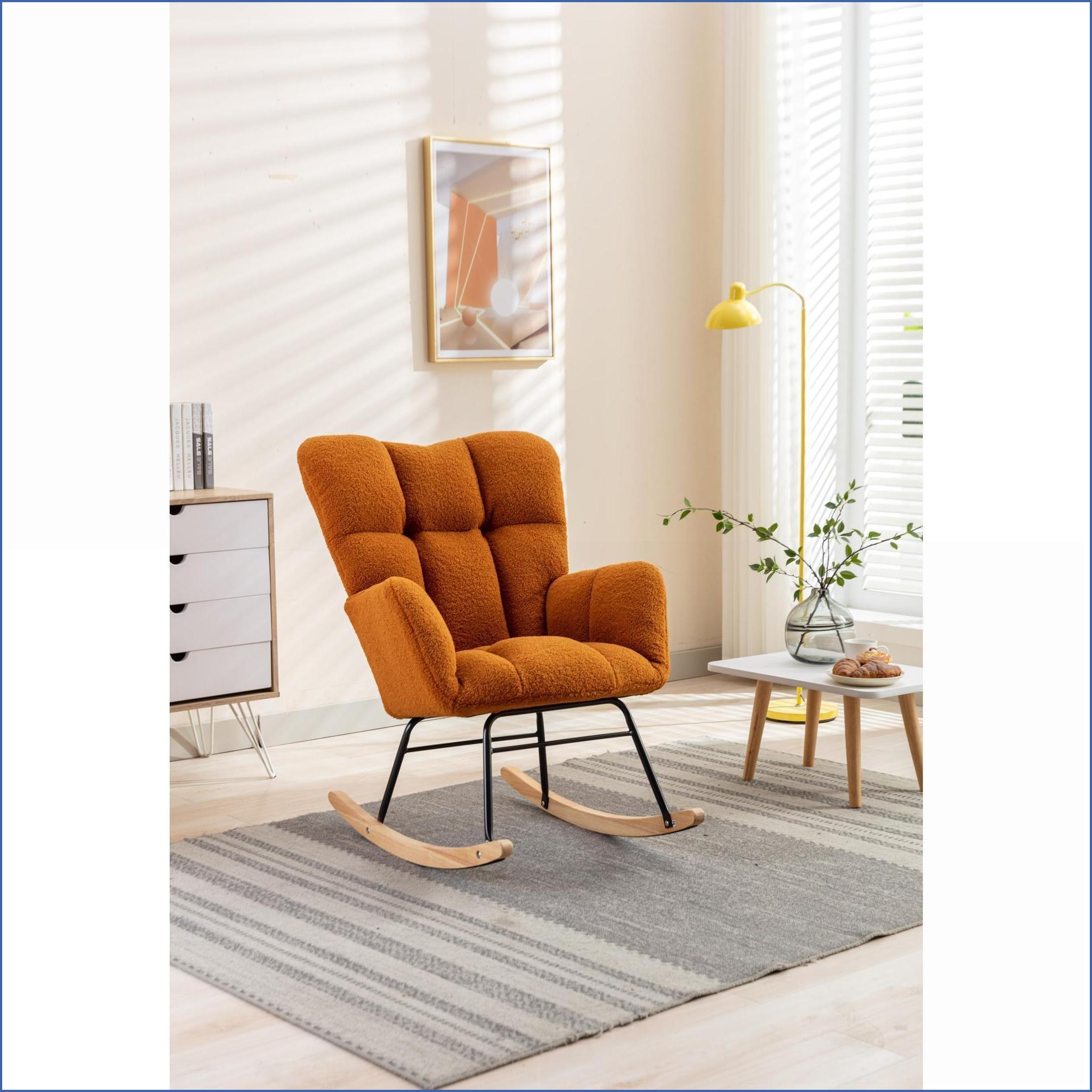 Rocking Chair, Caramel Teddy Fabric Nursery Glider for Living Room | Teddy | Foam