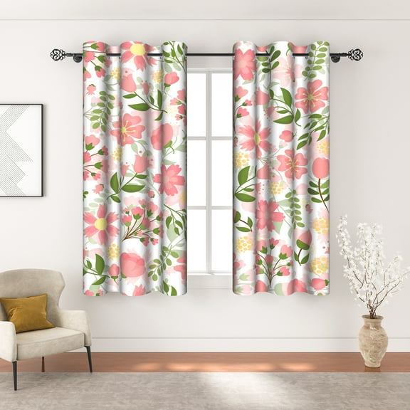MIZHONA Pink Floral Blackout Curtains for Living Room Country Vintage Window Curtain Set of 2,42"x63"