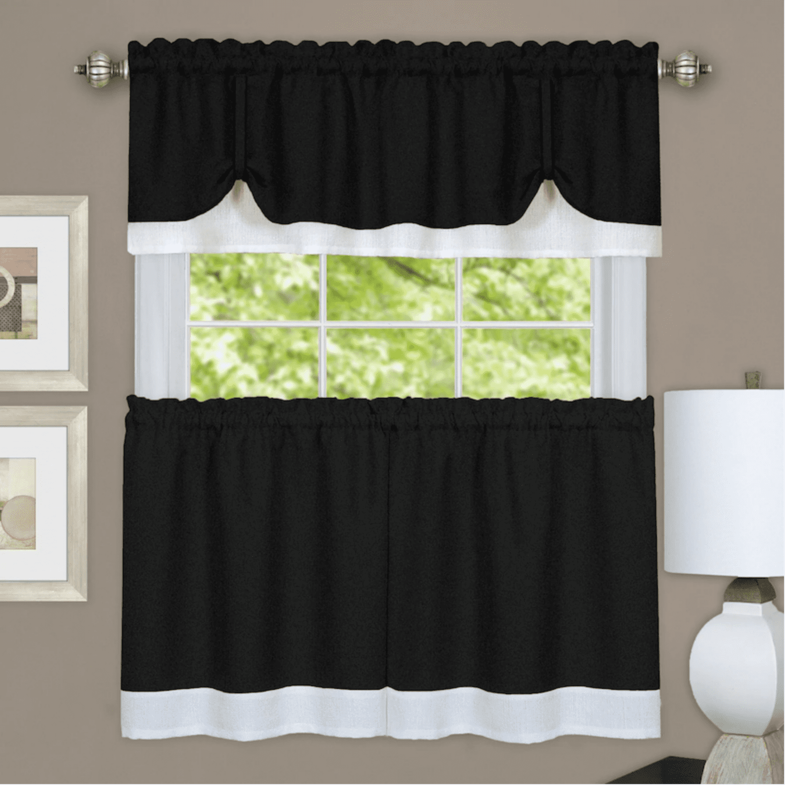 Shabby Farmhouse Flax Linen Kitchen Curtain Tier & Valance ...