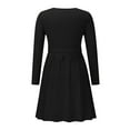 thumbnail image 6 of hirigin Women Fashion Wild Sweater Dress Solid Color V-Neck Long Sleeve A-line Dress Autumn Winter Knitted Pleated Dress with Belt, 6 of 7