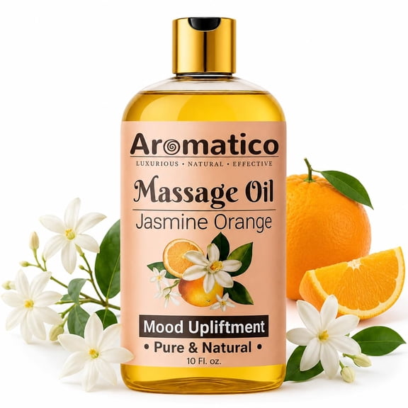 AROMATICO Jasmine & Orange Scented Massage Oil – 10 Fl Oz | Lightweight Full Body Massage Oil with Almond, Jojoba & Sesame Oils | For Men & Women