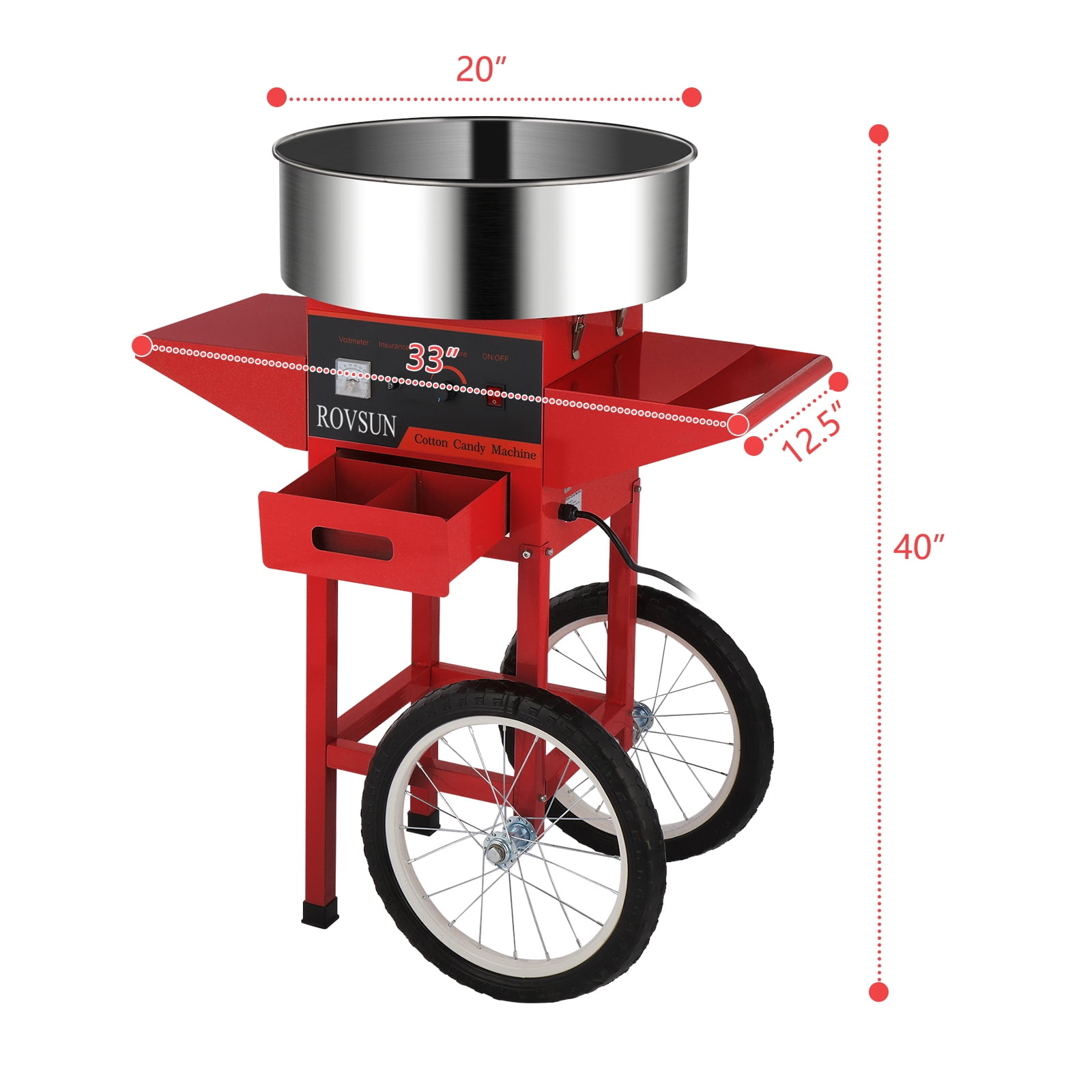 ROVSUN 950W Commercial Cotton Candy Machine, Red, Cart Type