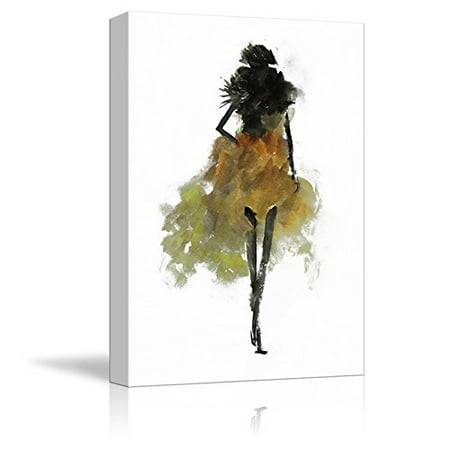 Fashion Reproduction - wall26 - Canvas Wall Art - Fashion Lady Modern Woman Concept - Yellow Dress | Watercolor Painting Style Minimalism Art Reproduction - 24