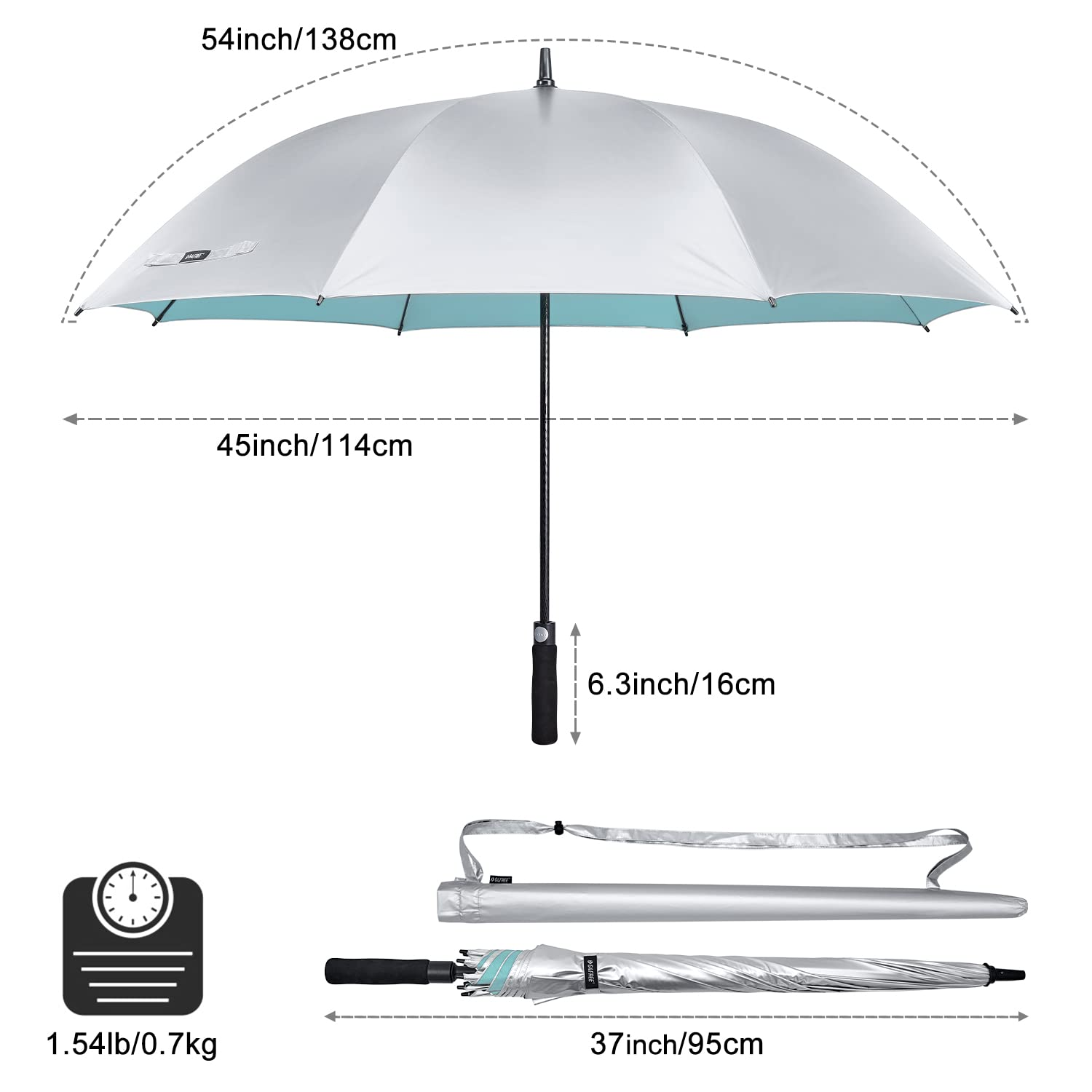 G4Free 54/62 Inch Windproof UV Protection Golf Umbrella Extra Large Silver Coated Automatic Open Stick Long Umbrella