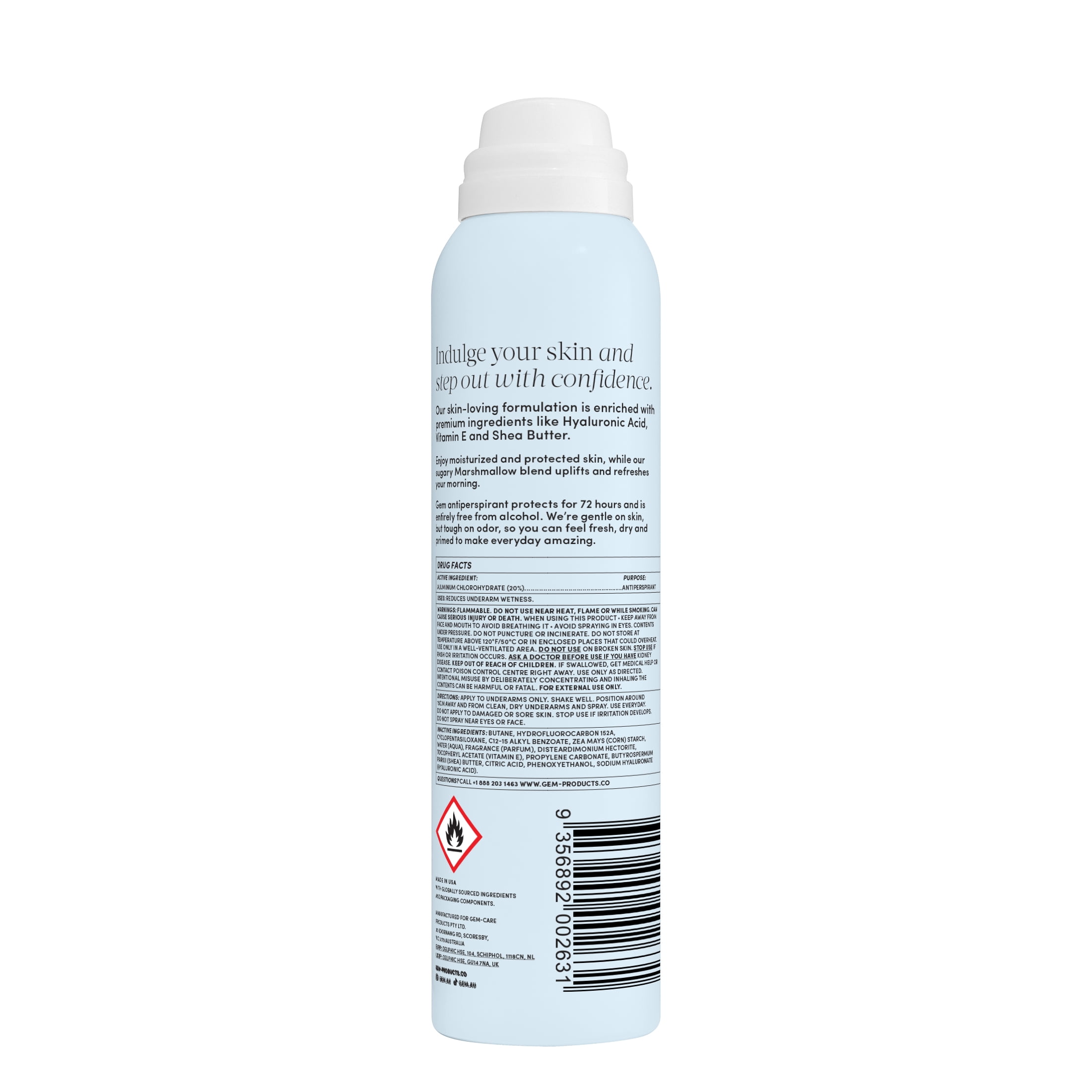 Gem Skin-Loving 72hour Protection Antiperspirant Deodorant Spray: Marshmallow 3.8 oz