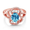 thumbnail image 2 of Gem Stone King 18K Rose Gold Plated Silver Statement Ring Set with Oval Checkerboard Swiss Blue Topaz (3.07 cttw) (Size 8), 2 of 3