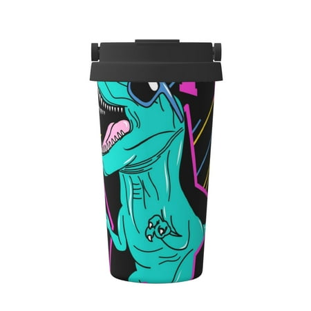 

Pofeuu Rex Dinosaur With Sunglasses Print Coffee Mug Iced Coffee Tumbler Cup Double Wall Vacuum Leak-Proof Thermos Mug CoffeeThermos Travel Mug