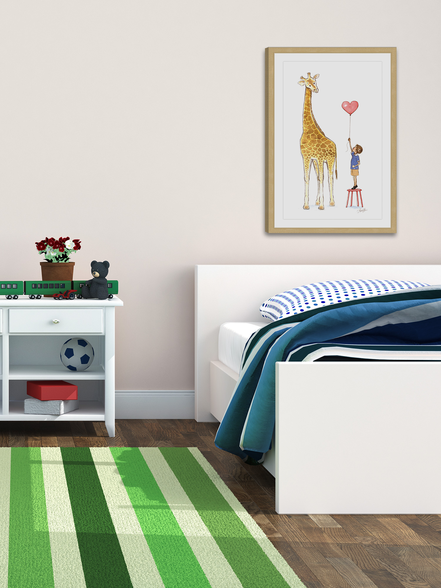 "Giraffe And Boy" Framed Painting Art Print, 20" x 1.5"