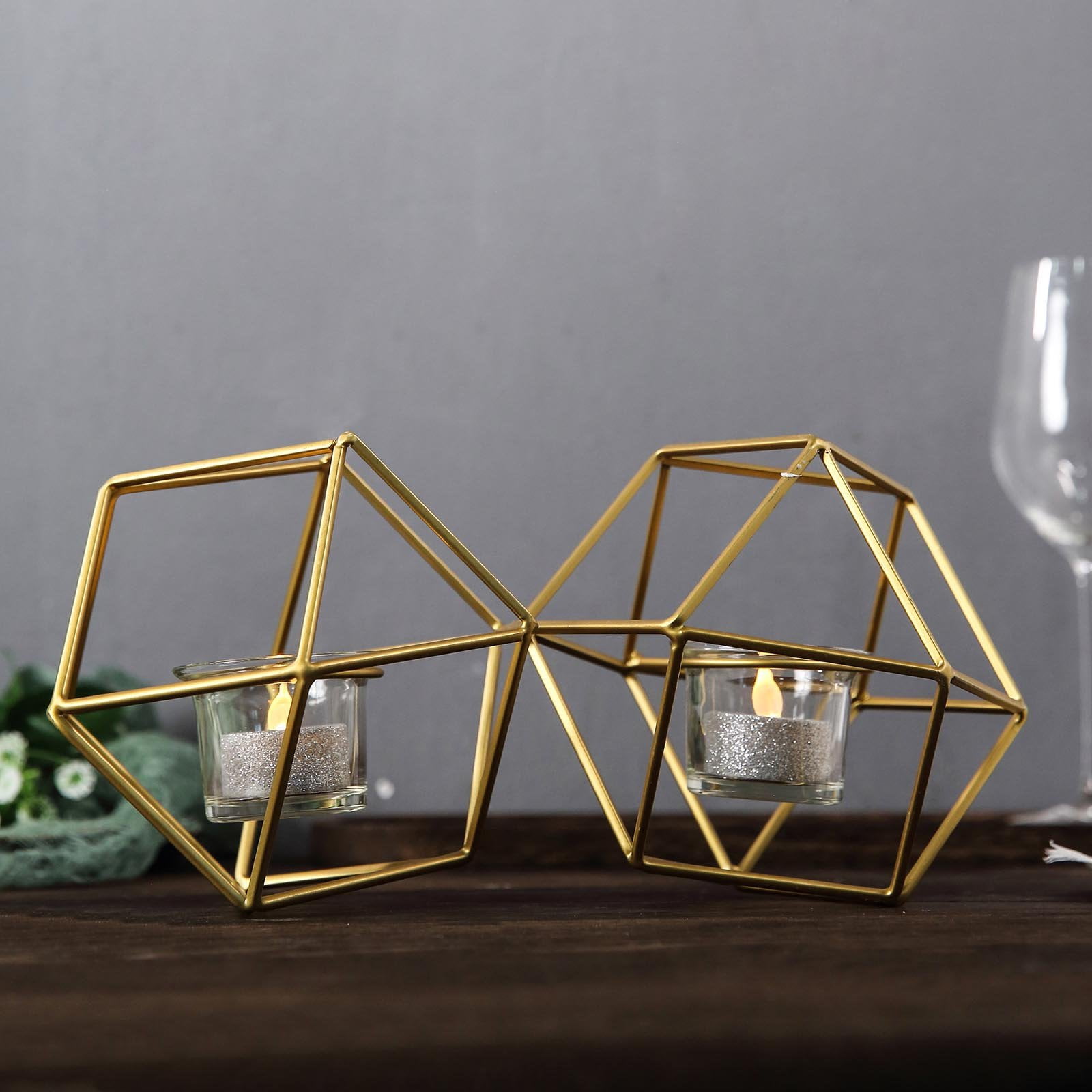 Efavormart 11.5" Geometric Candle Holder Set 2 Metal Geometric