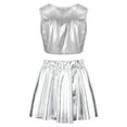 thumbnail image 2 of YEAHDOR Kids Girls Shiny Metallic 2Pcs Dance Suit Cropped Tank Top with A-Line Pleated Skirt Dance Set Performance Costume, 2 of 7