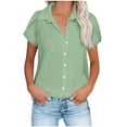 thumbnail image 2 of Besolor Women's Button down Shirts Collared Ruffle Short Sleeve Summer Tops Solid Color Casual Blouses, 2 of 6