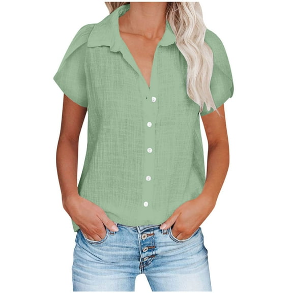 Summer Fashion Oversized Shirt for Womens 2025 Solid Color Ruffle Short Sleeve Turndown Collar Blouse