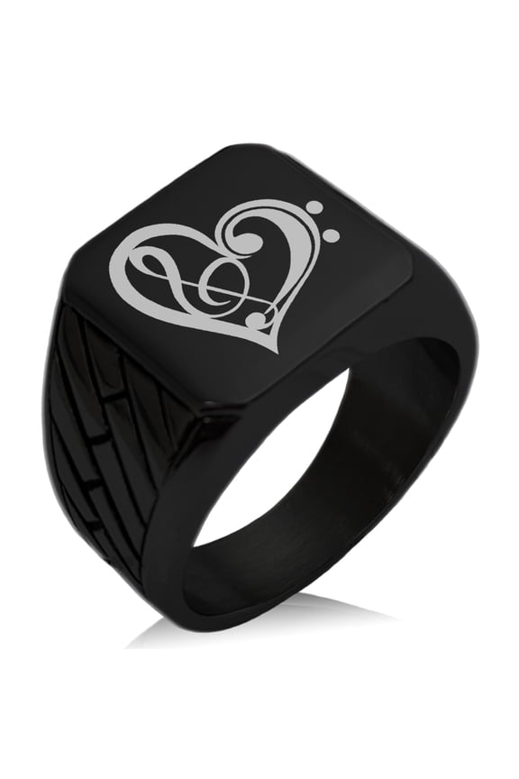 Stainless Steel Treble Bass Clef Heart Geometric Pattern Biker Style Polished Ring