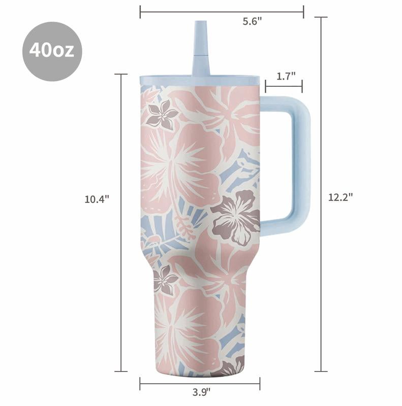 Island Crew 40 oz Hibiscus Stainless Steel Tumbler, Pink