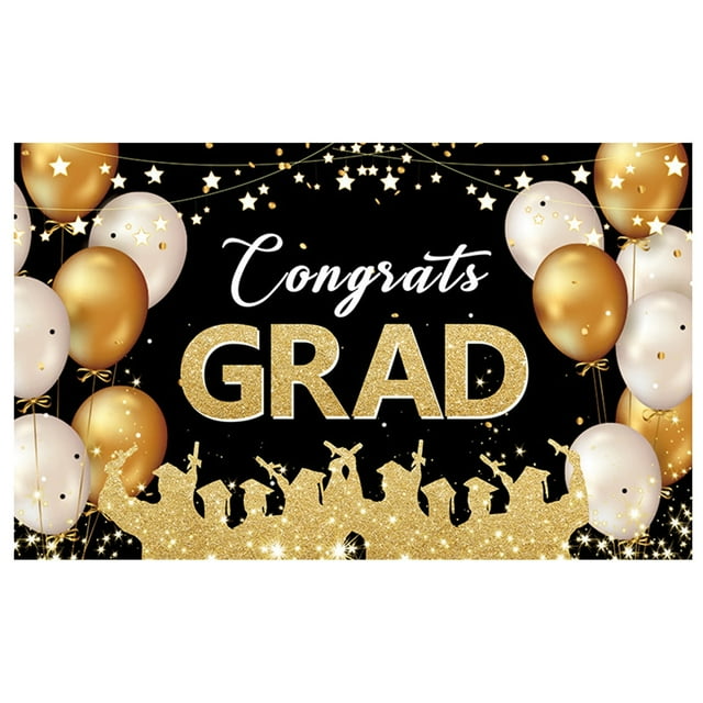 adviicd Black And Gold Graduation Backdrops Banner Congrats Grad Sign Banner For Graduation Party Background Decoration