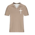 thumbnail image 4 of Aobny Easter Tee Shirts Mens Cross Button Up Shirt Big & Tall Collared Polos Short Sleeve Men's T-Shirts,Khaki,XL, 4 of 5