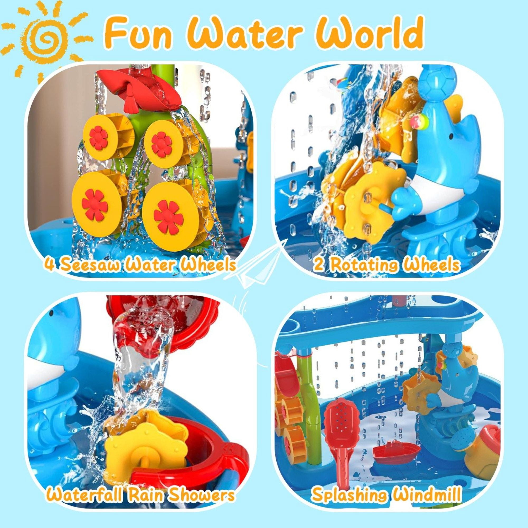 3-Tier Kid Sand and Water Table - Toddler Rain Shower Activity Play Set