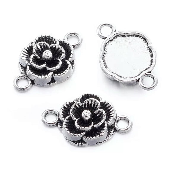U8MO 20x Tibetan Silver Alloy Links Connectors Flower Metal Pendants Charms 12x3.5mm