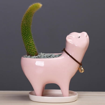 Succulent Pots Cat Shaped Ceramic Flower Planter Pot with Tray