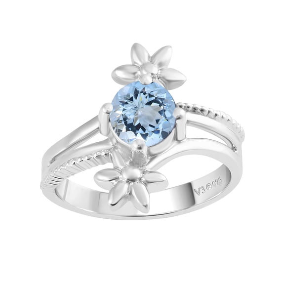 Sterling Silver with Natural Aquamarine Solitaire Ring