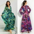 thumbnail image 2 of Robe Maxi Boho Manches Longues Col en V Tunique Ample Robes Caftan Femmes Plage Vacances Robe Longue Robes d'Été Grande Taille, 2 of 4
