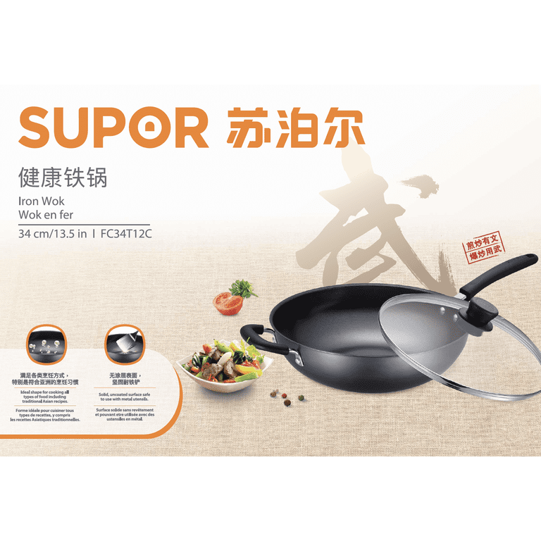 34cm Heavy Iron Wok Traditional Hand-forged Cast Iron Wok Non-stick Pan  Non-coating Gas Cooker Kitchen Cookware
