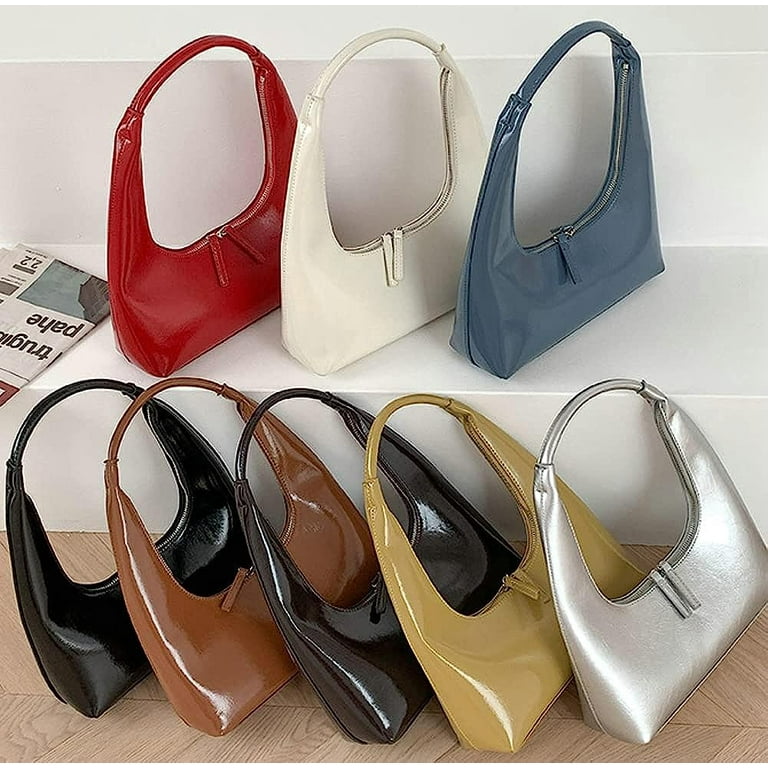 Dabuliu Patent Leather Tote Bag Women's Hobo Bag Fashion Shoulder Bag Shiny Leather Handbag Small Croissant Bags for Women, Adult Unisex, Size: -