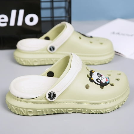

Women‘s Cute Panda Decor Clogs Two Tone Color Beach Shoes Round Toe Flatform Lightweight Shoes