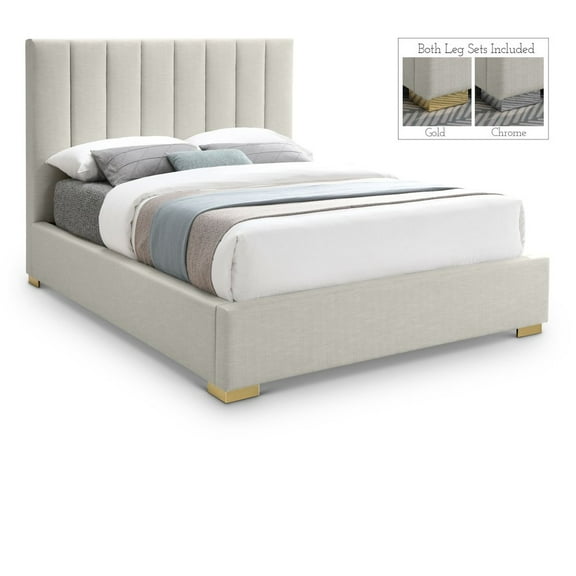 Meridian Furniture Pierce Beige Linen Textured Fabric King Bed