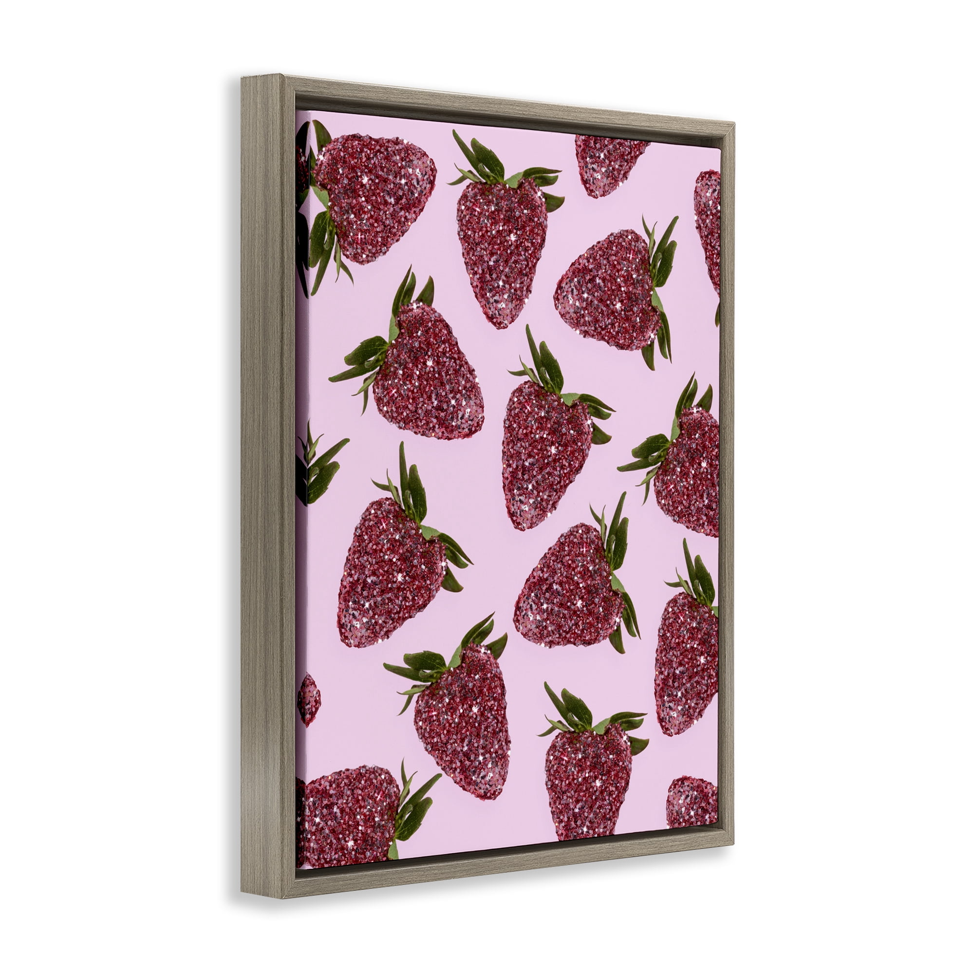 Stupell Industries Glimmer Strawberry Pattern Brown Framed Floater Canvas Wall Art, design by LISH Creative