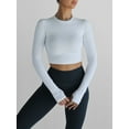 thumbnail image 2 of Biekopu Women Cropped Workout Tops Solid Color Thumb Hole Long Sleeve Yoga Athletic Shirt for Sports Gym Running Activewear, 2 of 6