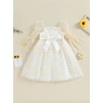 thumbnail image 4 of Bslissey Little Girl Casual Princess Dress Daisy Print Long Puff Sleeve Tulle Patchwork Layered A-line Dress Toddler Kids Sweet Clothes for Daily Party 2T 3T 4T 5T 6T, 4 of 8