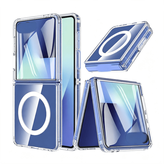 GJX for Z Flip 7 Case,Z Flip 7 Case Magnetic Built-In Screen Protector Compatible with Magsafe Transparent Shockproof Clear Back Protective Rugged Phone Cover-Clear