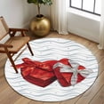 thumbnail image 2 of Large Round Rug 8Ft Washable Non-Slip, Valentine's Day Circle Area Rugs for Living Room Bedroom, Red Love Gift Box Abstract Dots Stripes Indoor Floor Mats Carpet Runner for Home Decor, 2 of 8