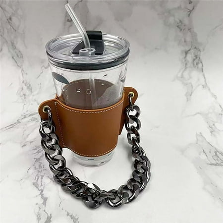 

Chain Coffee Cups Sets Hand Held Glass Cup Holder Tumbler Carrier Holder Detachable Chain Carrying Handle Coffee Cup Outer Packaging Leather Case Leather Fragarn