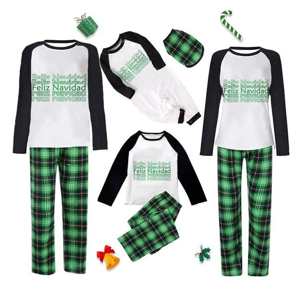 Pijamas familiares a juego de Navidad, conjunto de pijamas a cuadros verdes con diseño exclusivo de astas de reno, Feliz Navidad, 2022