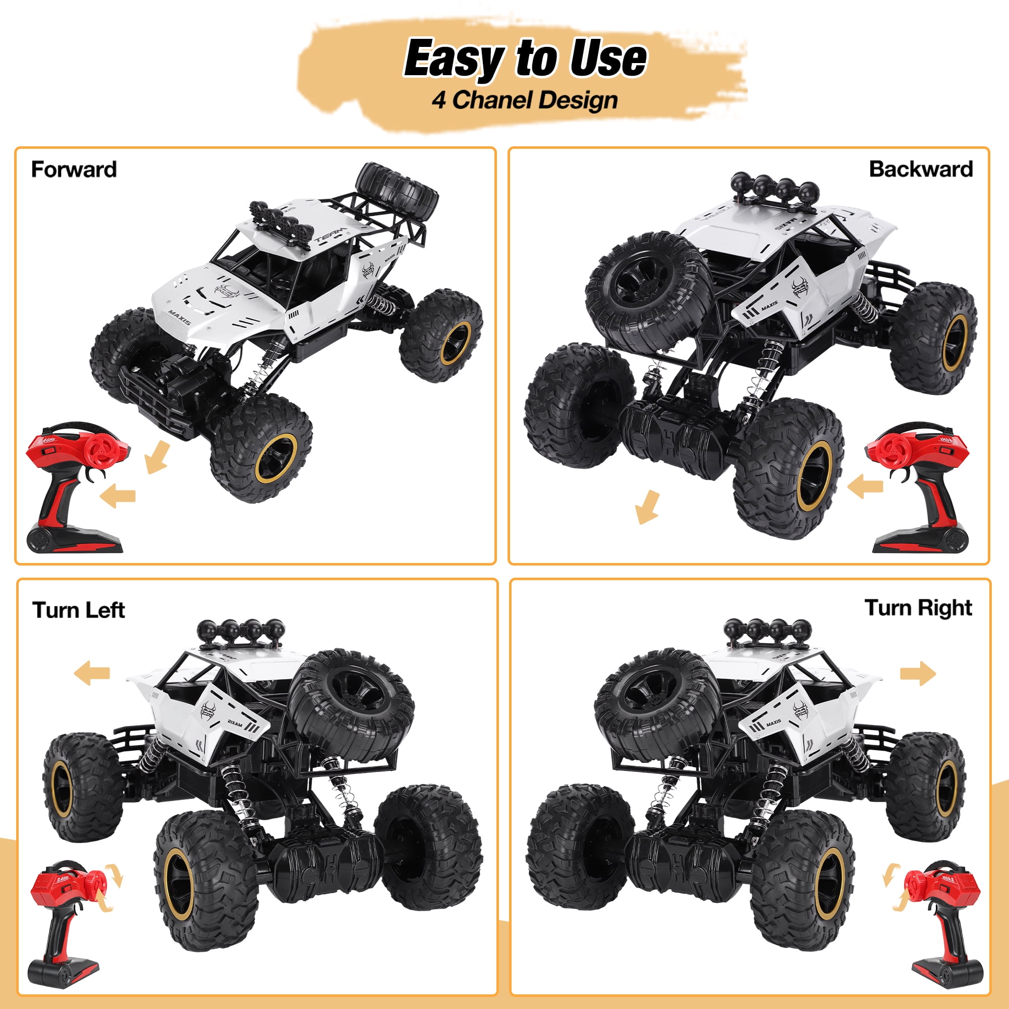 Wisairt 1:12 Large RC Cars, 4WD Large Remote Control Monster Truck 2.4 GHz Alloy RC Cars for Kids Adults Aged 6 + Birthday Gifts (Silver)