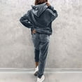 thumbnail image 3 of Long Sleeve Pullover Set Women Velvet Jogger Set Pullover Hoodie Drawstring with Pockets Soft Comfortable Warm Streetwear Tracksuit Outfits Dark Gray L, 3 of 7