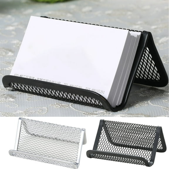 Cheers US Business Card Holder for Desk Metal Business Card Display Holders Mesh Business Cards Holder Stand Desktop Name Card Organizer, Capacity: 50 Cards, Black