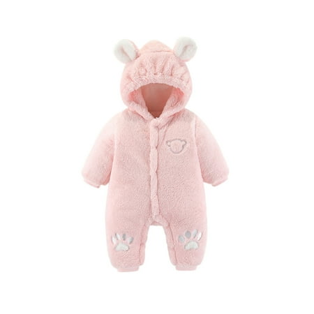 

Frontwalk Baby Cartoon Button Down Fleece Romper Fluffy Plush Onesies Infant Long Sleeve Home Winter Outwear Outfits Pink 66cm
