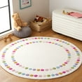 thumbnail image 2 of SAFAVIEH Kids Bordered Bold Polka Dots Area Rug, Ivory/Pink, 5' x 5' Round, 2 of 8