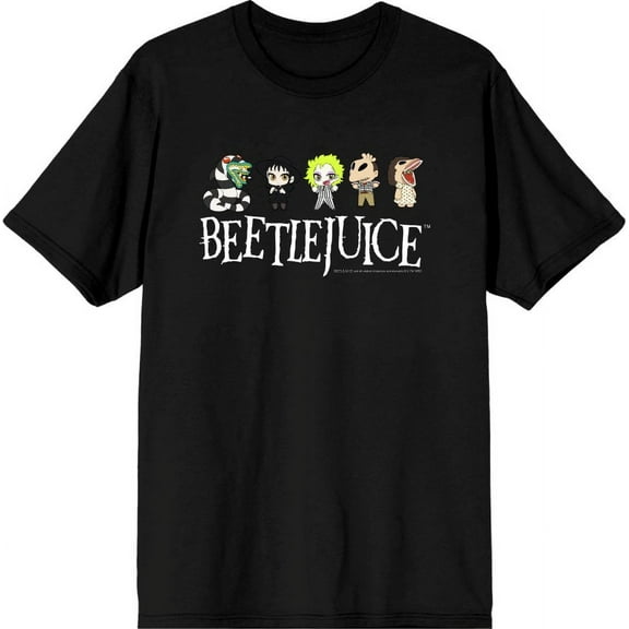 Beetlejuice Chibi Character Line-Up Men's Black Crew Neck Short Sleeve Tee-Large