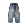 thumbnail image 7 of ZACPNCV Boys Baggy Jeans for Kids Teen Casual Straight Wide Leg Cargo Jeans Summer Loose Elastic Waist Denim Pants with Pockets Blue 11-12 Years, 7 of 7