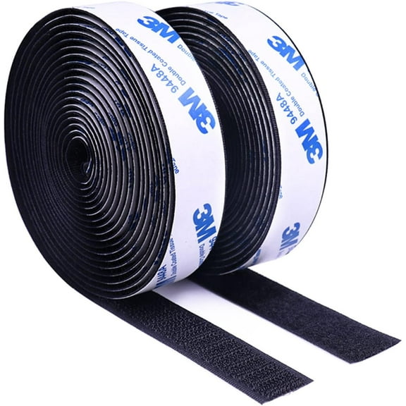 3M Hook and Loop Self Sticky Adhesive Tape, Heavy Duty Interlocking Tape Sewing Fasteners, Black Strips with Adhesive Heavy Duty, 2 Rolls-Black