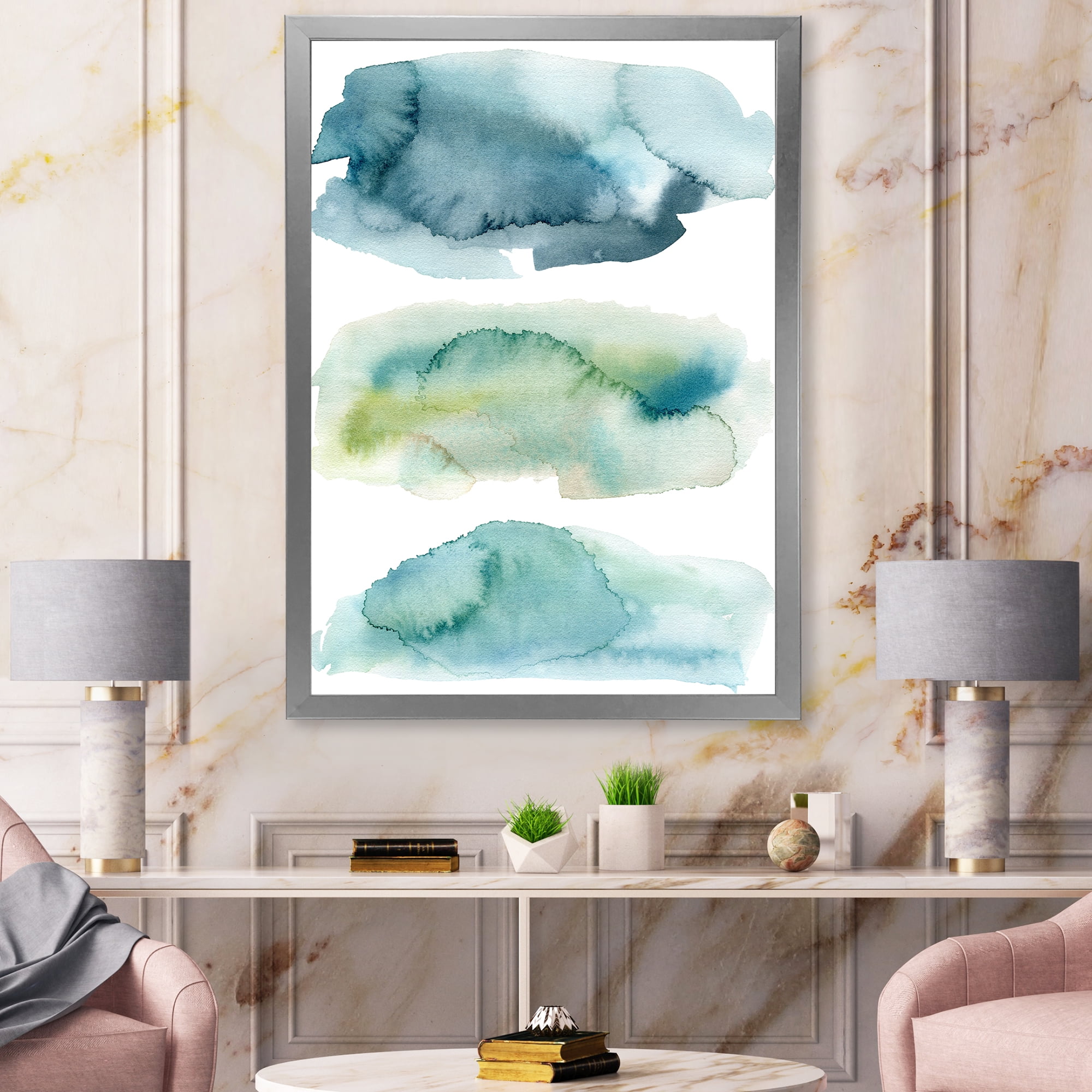 Designart 'Green and Blue Clouds' Modern Framed Art Print