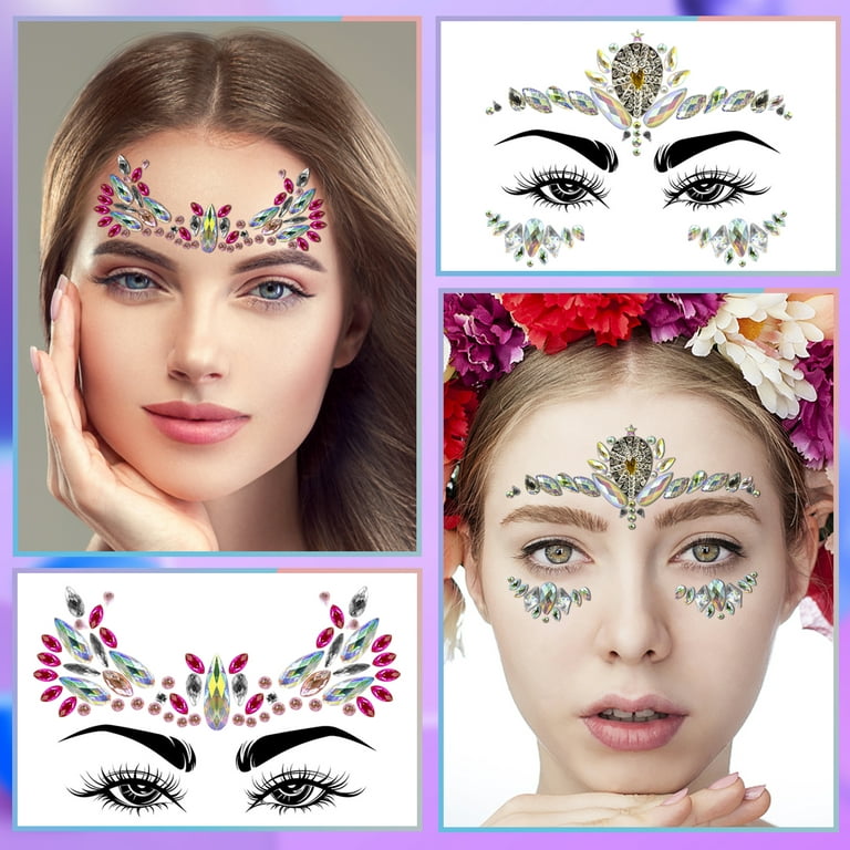 Face Jewels Glitter Face Gems Stickers 4 PCS Face Crystals Stick on  Halloween Face Crystal Sticker Face Stickers for Women Face Jewels Rave for  Face Festival Party 